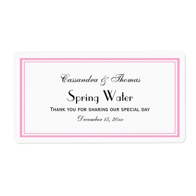 Elegant Pink Framed H Water Bottle Label (Front)