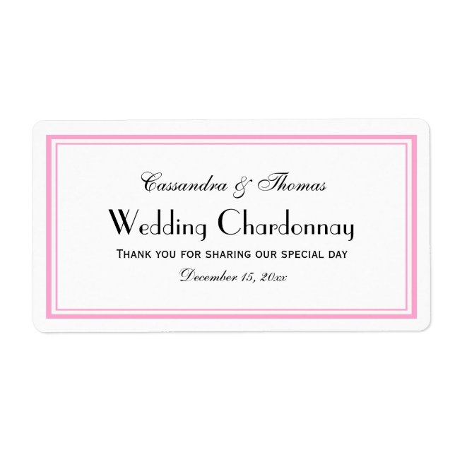 Elegant Pink Framed H Wine Bottle Label (Front)