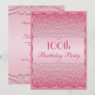 Elegant Pink French Lace 100th Birthday Invitation