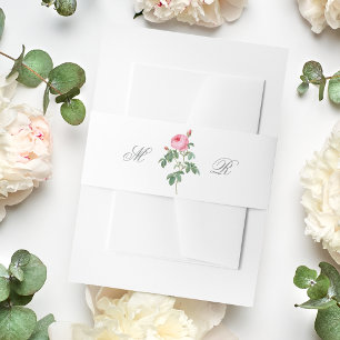Elegant Pink French Rose Calligraphy Wedding Invitation Belly Band