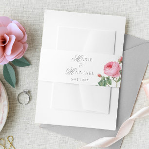 Elegant Pink French Rose Wedding Invitation Belly Band