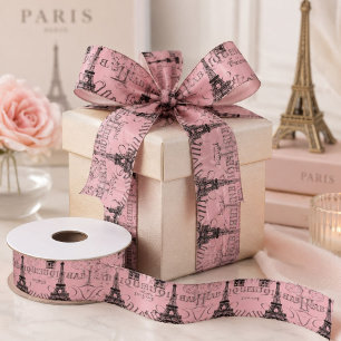 Elegant pink french vintage paris eiffel tower satin ribbon