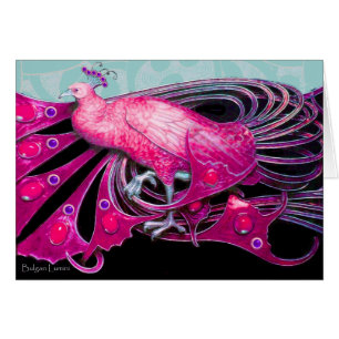 ELEGANT PINK FUCHSIA PEACOCK WITH GEOMETRIC SWIRLS
