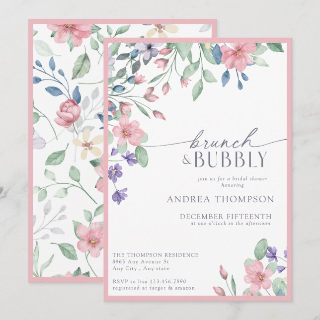 Elegant Pink Garden Flower Bridal Shower  Invitati Invitation (Front/Back)