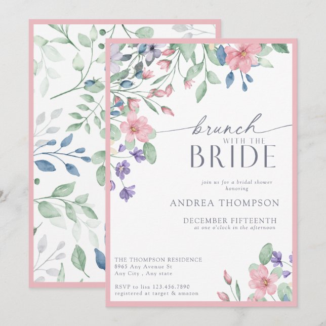 Elegant Pink Garden Flower Bridal Shower  Invitation (Front/Back)