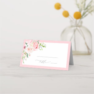 Elegant Pink Garden Flowers Bridal Shower Place Card