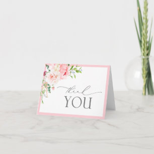 Elegant Pink Garden Flowers Bridal Shower Thank You Card