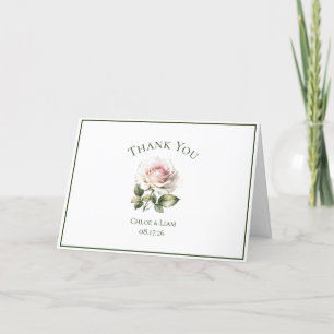 Elegant Pink Garden Rose Flower Wedding Thank You  Card
