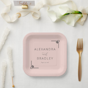Elegant Pink Geometric Accents Paper Plate