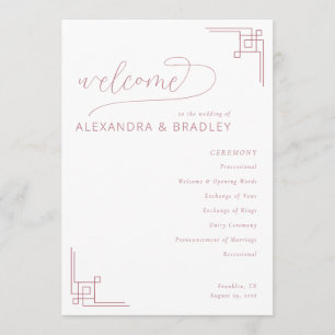 Elegant Pink Geometric Wedding Programme