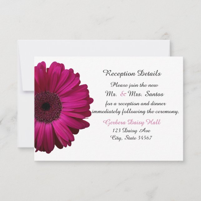 Elegant Pink Gerbera Daisy Wedding Reception Card (Front)
