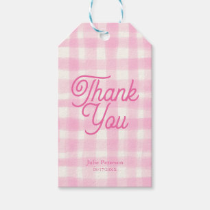 Elegant Pink Gingham Thank You Tag Girl Birthday