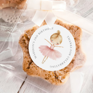 Elegant Pink Girl Ballerina Birthday Party Classic Round Sticker