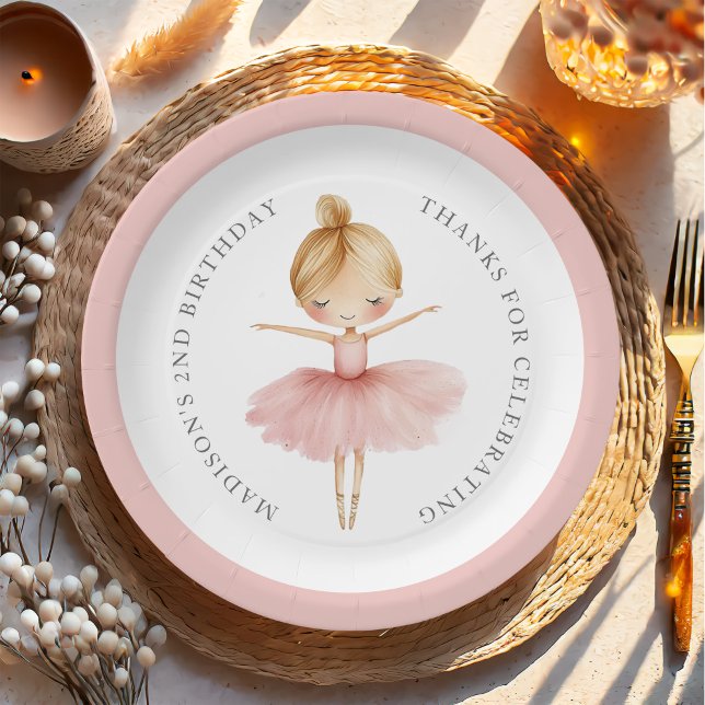 Elegant Pink Girl Ballerina Birthday Party Paper Plate (Creator Uploaded)