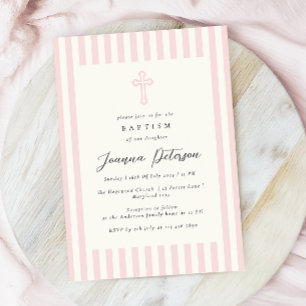 Elegant Pink Girl Baptism Invitation