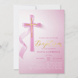 Elegant Pink Girl Baptism Religious Holy Baptism  Invitation