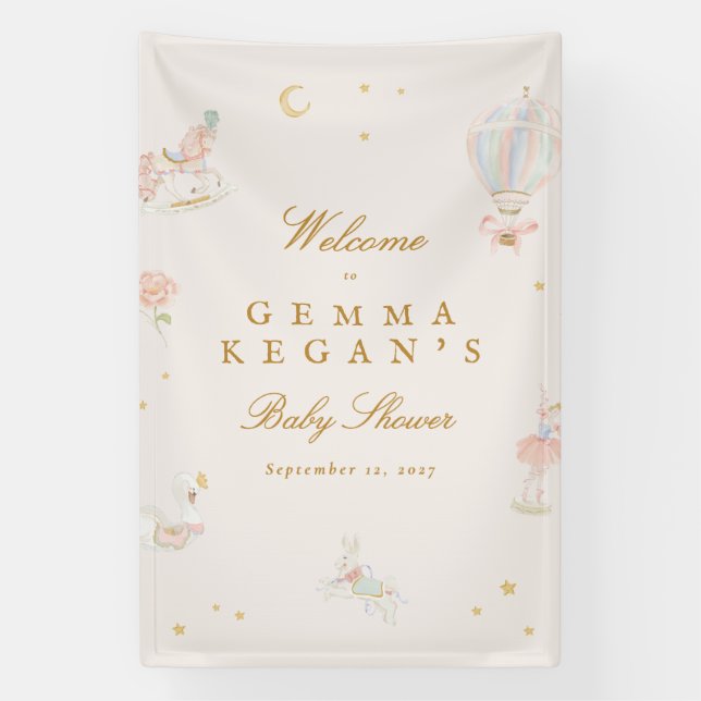 elegant pink girl fairytale Baby Shower welcome Banner (Vertical)