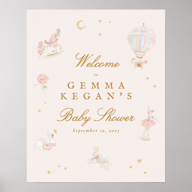 elegant pink girl fairytale baby shower welcome poster (Front)