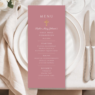 Elegant Pink Girl First Communion Menu