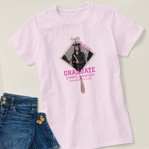 Elegant Pink Girly Graduate Photo School Name T-Shirt