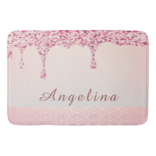 Elegant Pink Glam Glitter Drip Bath Mat