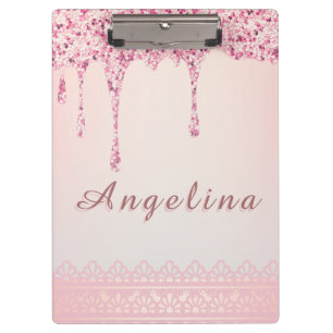 Elegant Pink Glam Glitter Drip Clipboard