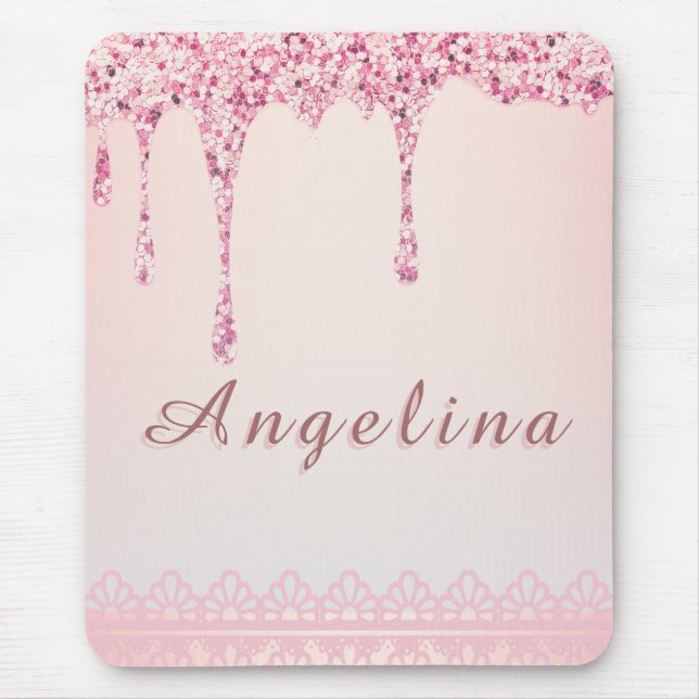 Elegant Pink Glam Glitter Drip  Mouse Pad (Front)