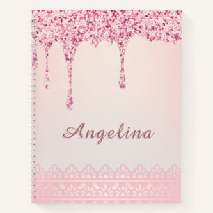 Elegant Pink Glam Glitter Drip Notebook
