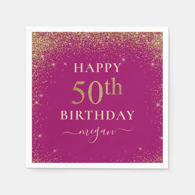 Elegant Pink Glitter 50th Birthday Party  Napkin (Front)