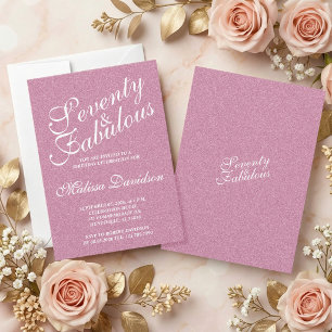 Elegant Pink Glitter 70th Birthday Typography Invitation