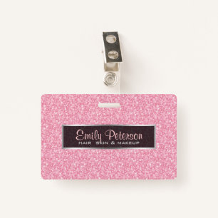 Elegant Pink Glitter And Black Silver Accents ID Badge