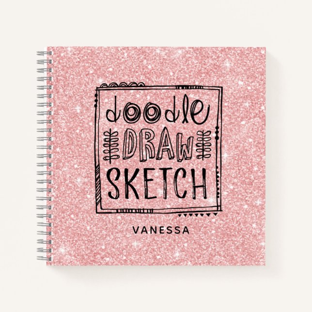 Elegant Pink Glitter Artist Sketchbook Notebook (Front)