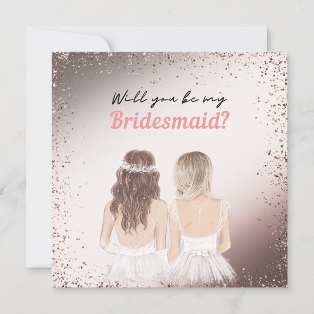 Elegant Pink Glitter Bridesmaid Invitation Cards (Front)