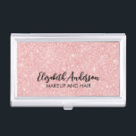 Elegant Pink Glitter Business Card Holder<br><div class="desc">This personalised pink glitter business card case has your name in black text on a beautiful pink glitter background. Customise the case with the name and profession of your choice. Perfect for a hairstylist,  makeup artist or in the field of a beautician. Designed for you by Blackberry Boulevard.</div>