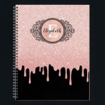 Elegant Pink Glitter Drips Monogram Sketchbook Notebook<br><div class="desc">This personalised girly 8.5 x 11 sketchbook has a black and white monogram on a beautiful faux pink foil and dripping glitter background.  Personalise it for the girly artist in your life. Makes a fun gift for birthdays and Christmas. Designed for you by Blackberry Boulevard.</div>