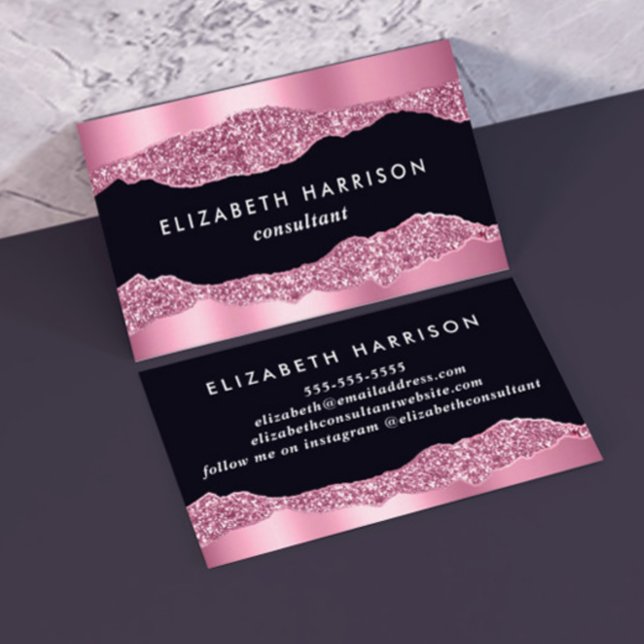 Elegant Pink Glitter Foil Black Business Card (Creator Uploaded)