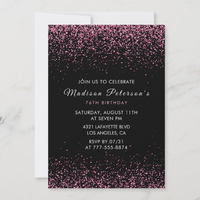  Elegant Pink Glitter Glam 76th birthday Invitation (Front)