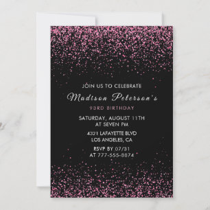  Elegant Pink Glitter Glam 93rd birthday Invitation