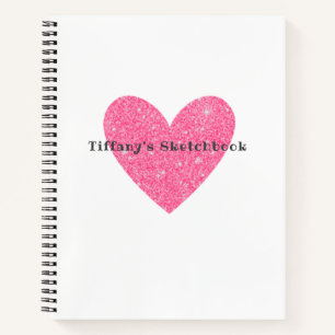 Elegant Pink Glitter Heart Artist Sketchbook Notebook