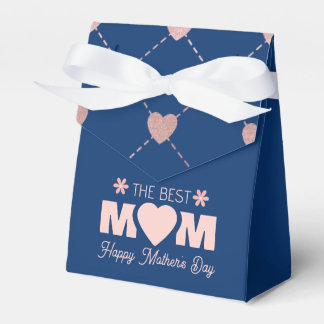 Elegant Pink Glitter Heart Pattern Navy Best Mum Favour Box