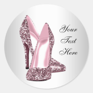 Elegant Pink Glitter High Heel Shoe Classic Round Sticker