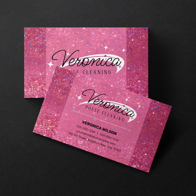 Elegant Pink Glitter House Cleaning Housekeeper Business Card (Creator Uploaded)