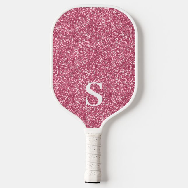 Elegant Pink Glitter Monogram Initial Pickleball Paddle (Back)