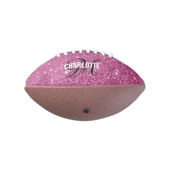 Elegant pink glitter monogram name football (Rotated 270)