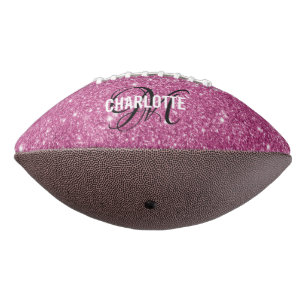 Elegant pink glitter monogram name football