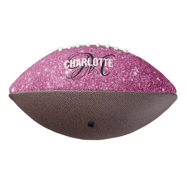 Elegant pink glitter monogram name football (Rotated 270)