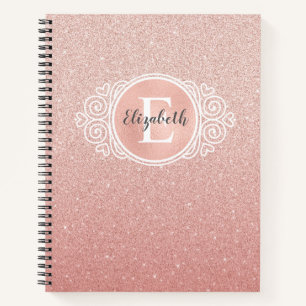 Elegant Pink Glitter Monogram Name Sketchbook Notebook
