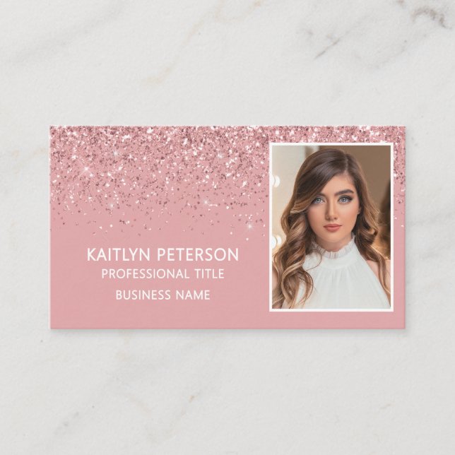Elegant Pink Glitter Photo QR Code  Business Card (Front)