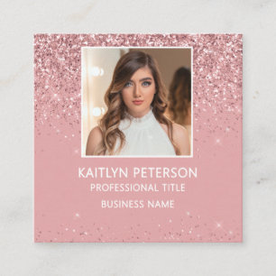 Elegant Pink Glitter Photo QR Code  Square Business Card