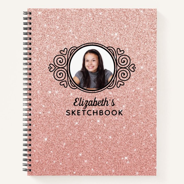 Elegant Pink Glitter Photo Sketchbook Notebook (Front)